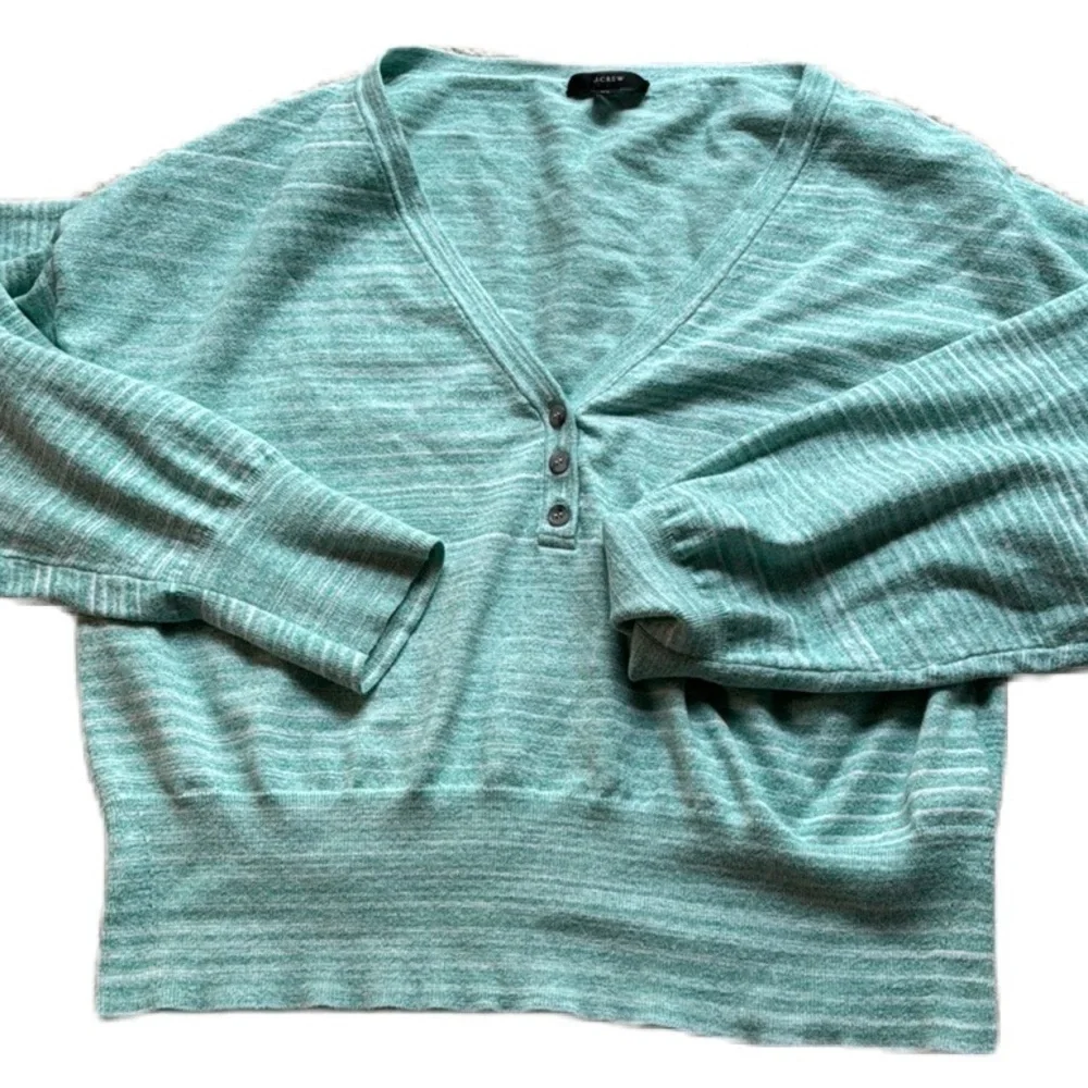 J. CREW Sea Green Space Dyed Wide V-Neck Henley Sweater BG646 Size X-Large